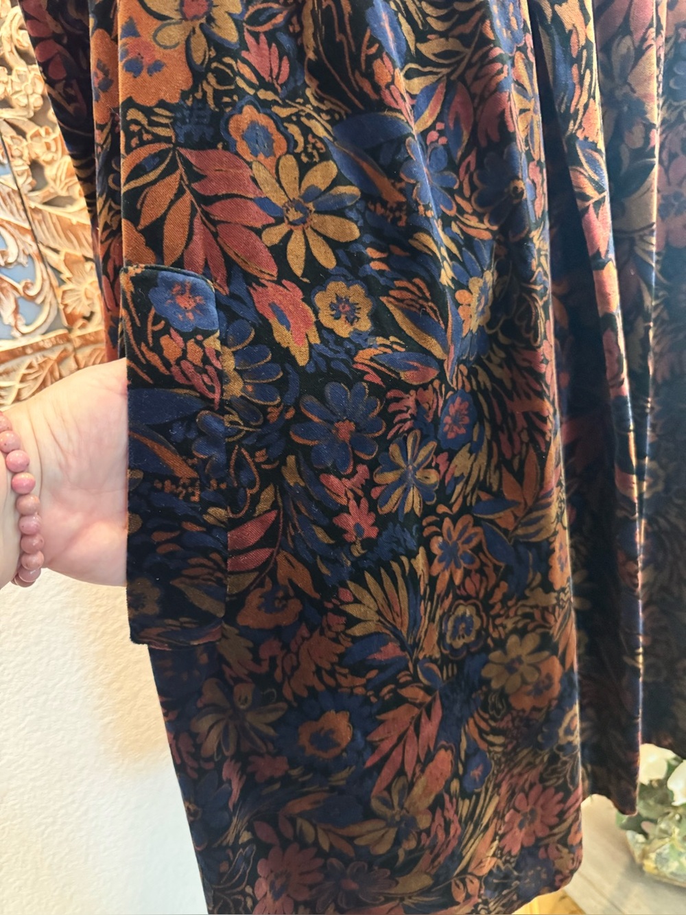Portrait x de Ball 100% Cotton Velvet Open Front Floral Opera Jacket Made in USA - Picture 10 of 16
